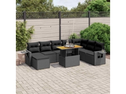 Vidaxl 9 Pcs Conjunto de Sofás P/ Jardim C/ Almofadões Vime Pe Preto