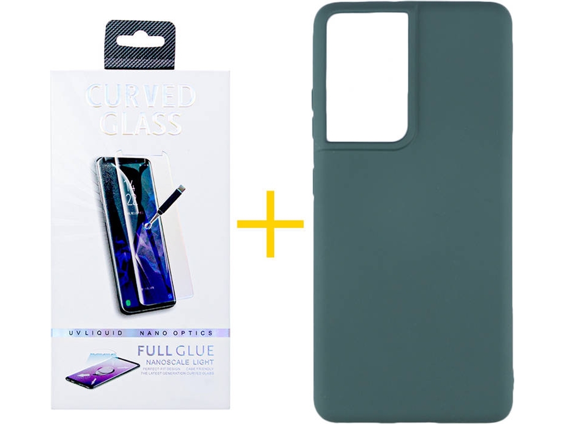 Capa e Película de Vidro Samsung S21 Ultra ACCETEL Silicone Líquido Verde