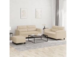 Vidaxl 3 Pcs Conj. Sofás C/ Almofadões Tecido De Microfibra Cor Creme