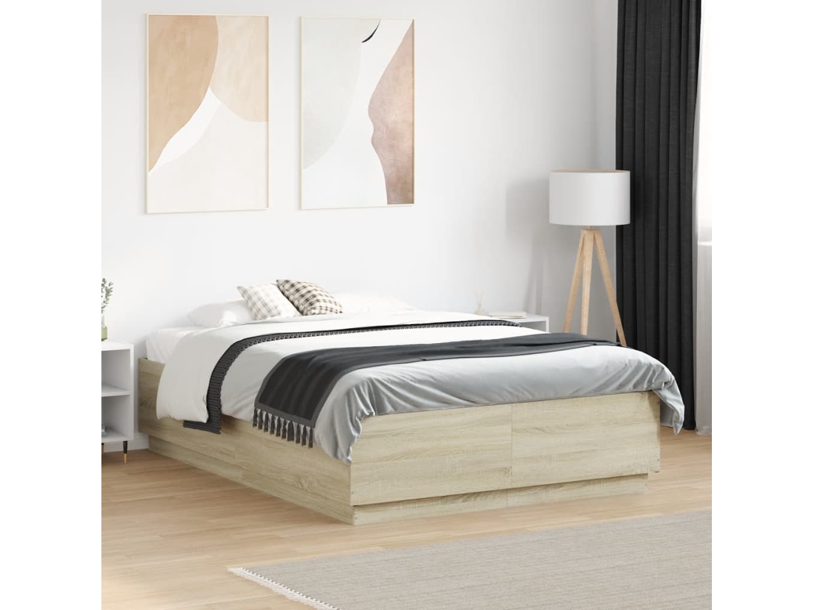Vidaxl Estrutura Cama C/ Luzes Led Derivados Madeira Carvalho Sonoma
