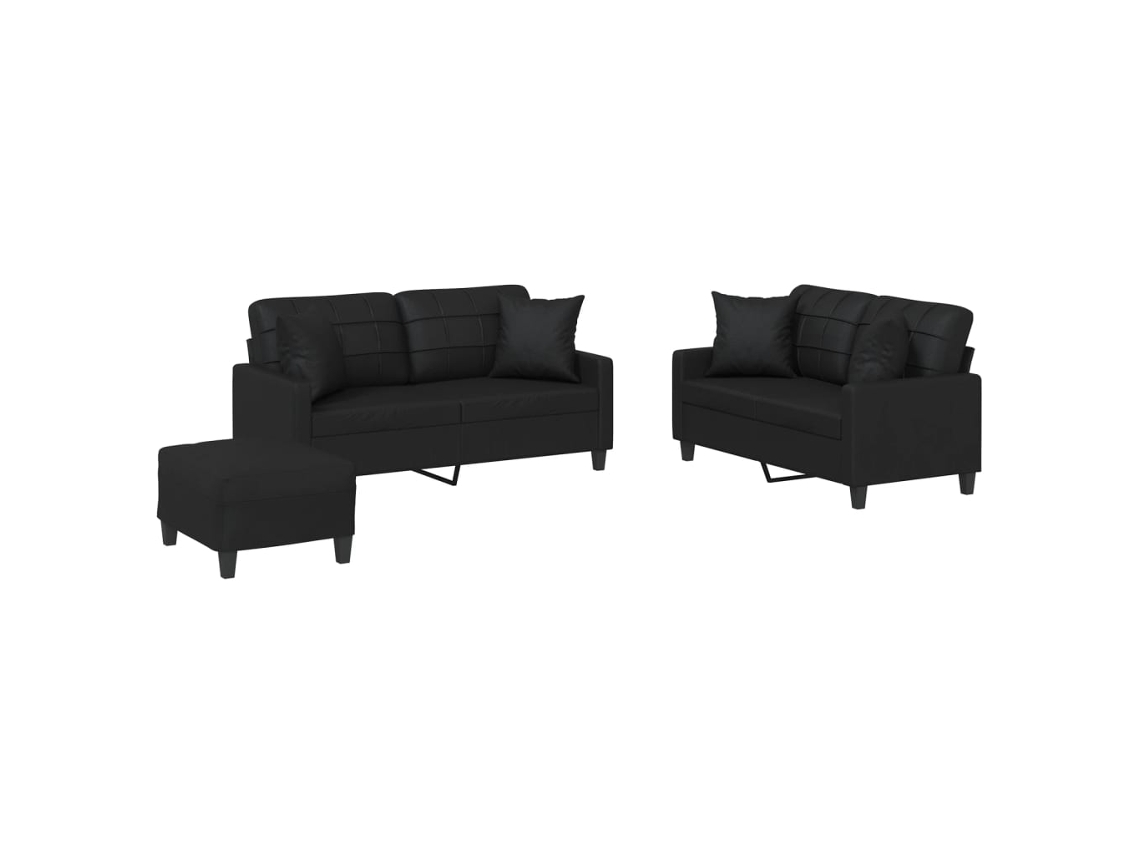Conjunto de 3 Sofás com Almofadas Couro Artificial Preto MAISON EXCLUSIVE