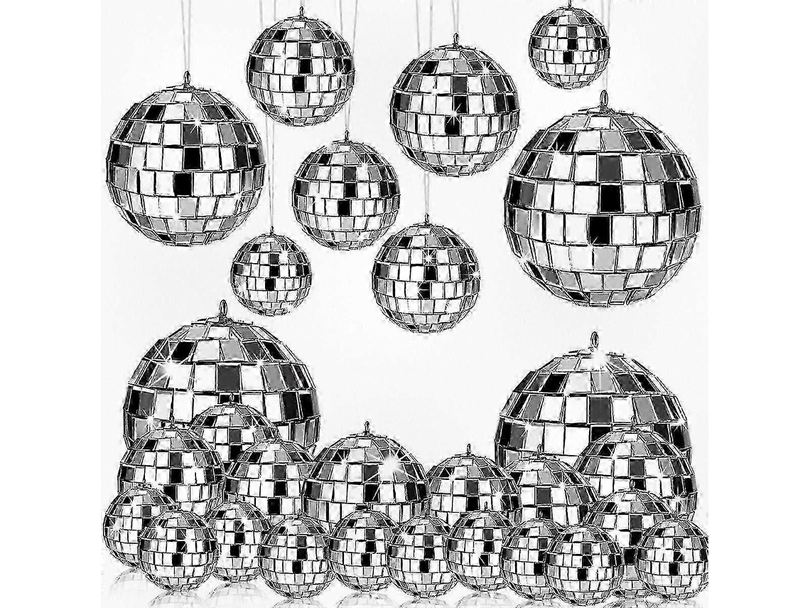 Conjunto Com 24 Esferas De Espelho Pendentes Para Decoração De Festas, Estilo Disco, Com Corda