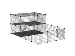 Cercado modular de metal para coelhos com escada e acessórios, 175x105x70cm, preto E TOWN COMMERCE GMBH