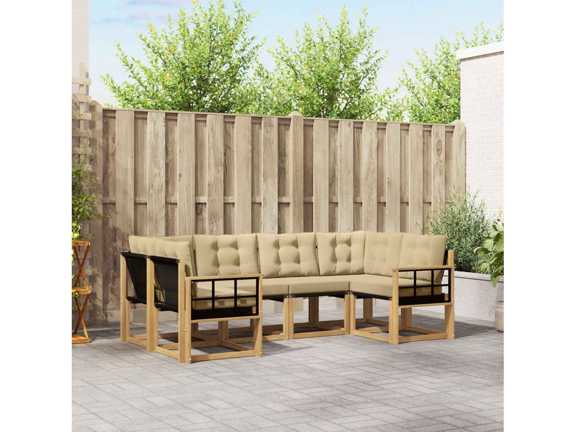 Vidaxl Conjunto De Sofás Para Exterior 6 Unid. Branco E Bege