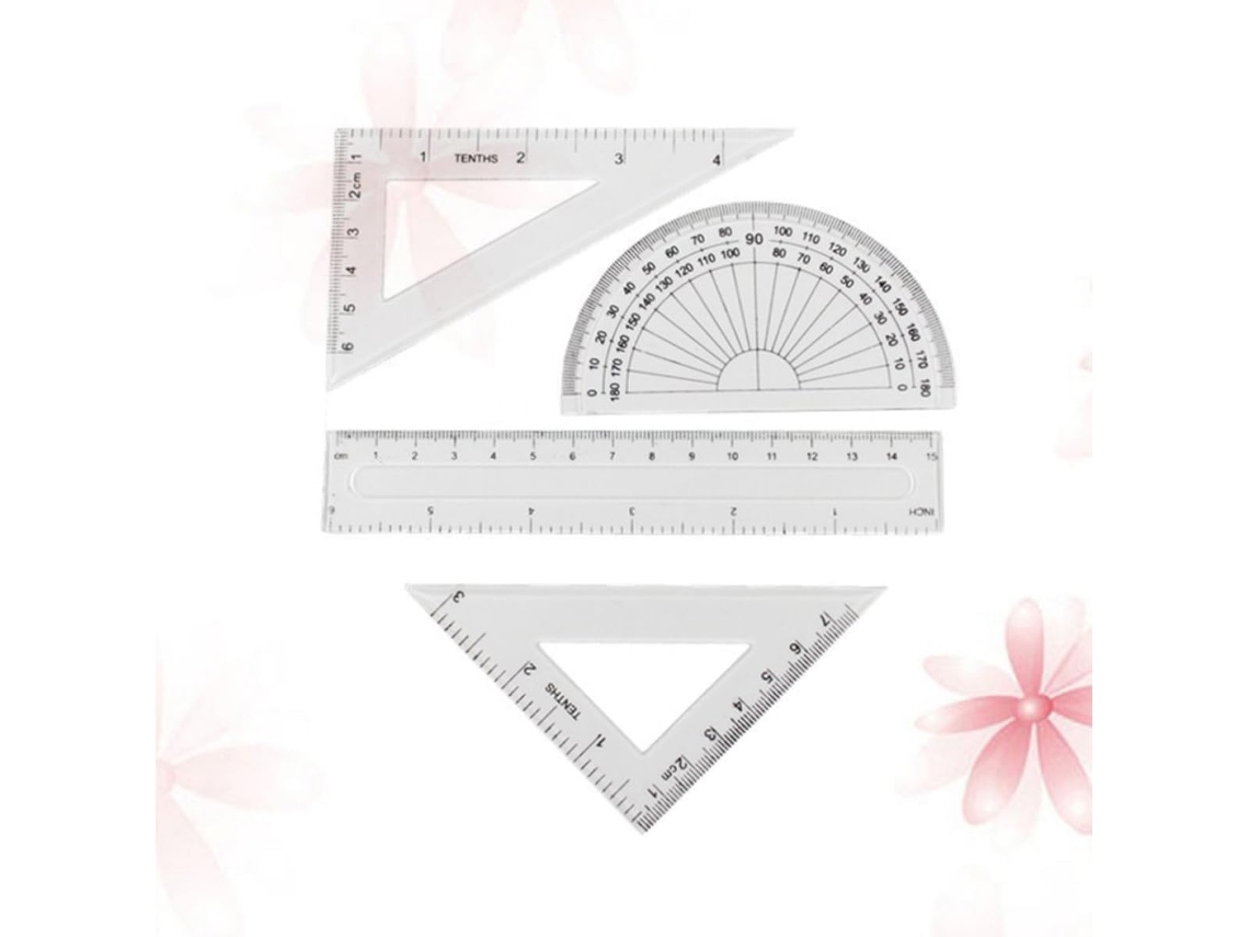 Conjunto De 4 Réguas Plástico Transparente Healifty Para Material Escolar, Incluindo Transferidor E Esquadro, Adequado