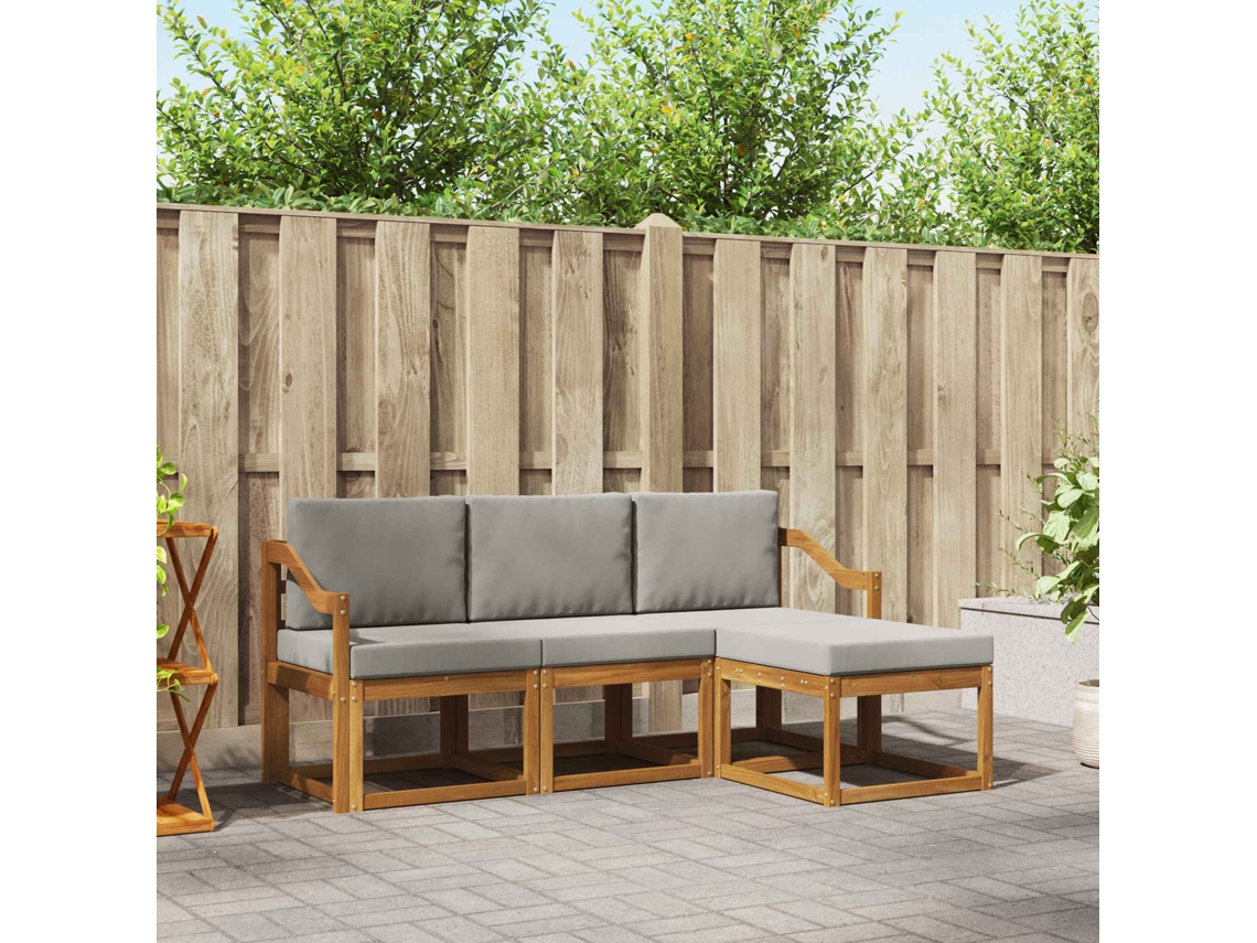 Vidaxl Conjunto De Sofás Para Exterior 4 Pcs Cinza Natural E Claro