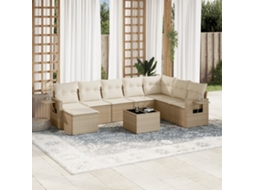 Vidaxl 9 Pcs Conjunto De Sofás P/ Jardim Com Almofadões Vime Pe Bege