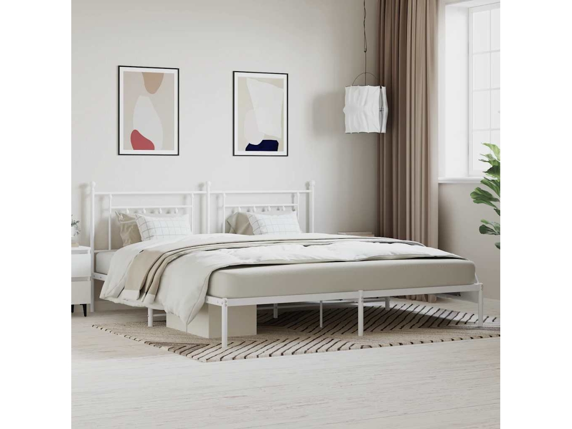 Vidaxl Estrutura De Cama Com Cabeceira 200x200 Cm Metal Branco