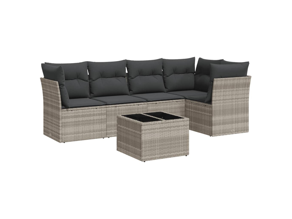 Conjunto de 6 Sofás de Jardim com Almofadões Vime Pe Cinzento Claro MAISON EXCLUSIVE (80x200 cm)