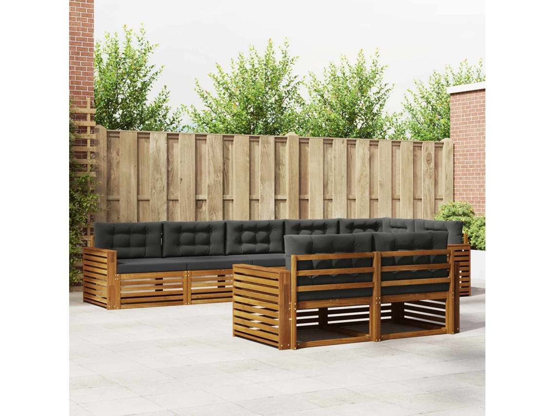 Vidaxl Conjunto De Sofás Para Exterior 8 Pcs Natural E Antracite