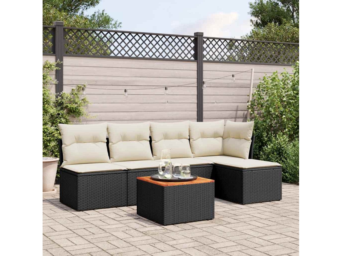 Vidaxl 6 Pcs Conjunto Sofás De Jardim C/ Almofadões Vime Pe Preto