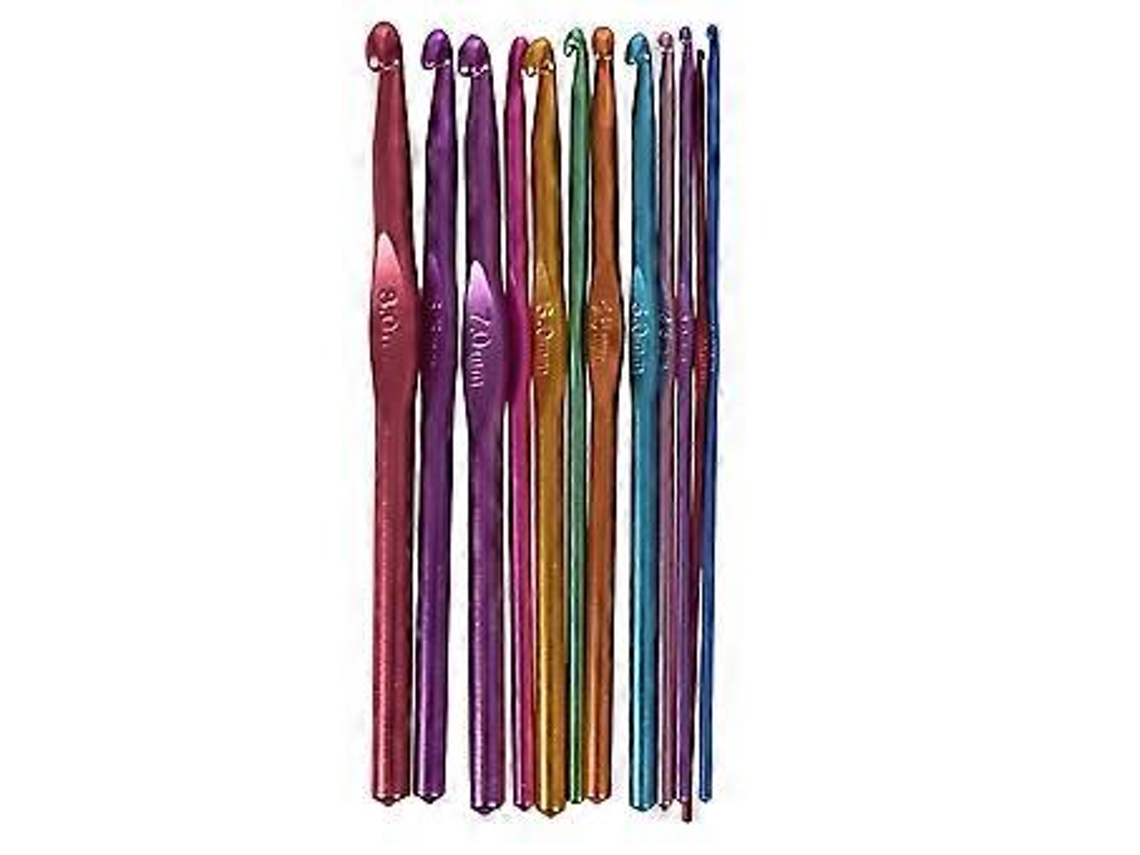 Conjunto De 12 Agulhas De Metal Para Crochê Com Estojo, Kit Para Artesanato Com Fios Multicoloridos E Aleatórios Aquaforge