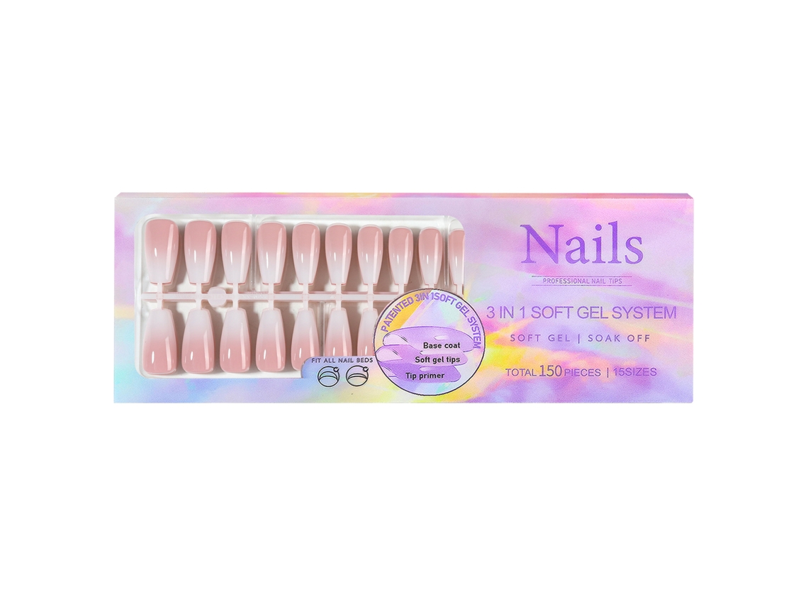 Uñas Falsas Soft Gel Com 5 Cores Gradient, Base E Primer Pré-aplicados, 15 Tamanhos Para Arte De Uñas Diy