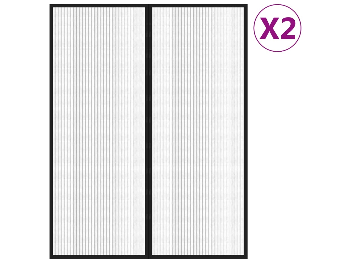 2 Pcs Cortinas De Porta Anti-insetos Magnéticas 2 230x160cm Preto