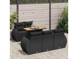 Vidaxl 6 Pcs Conjunto Sofás de Jardim C/ Almofadões Vime Pe Preto