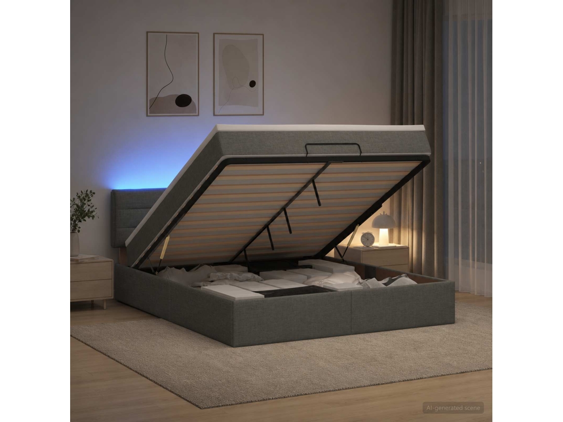 Vidaxl Cama Ottoman Com Colchão E Led Cinzento-escuro 140 X 190 Cm