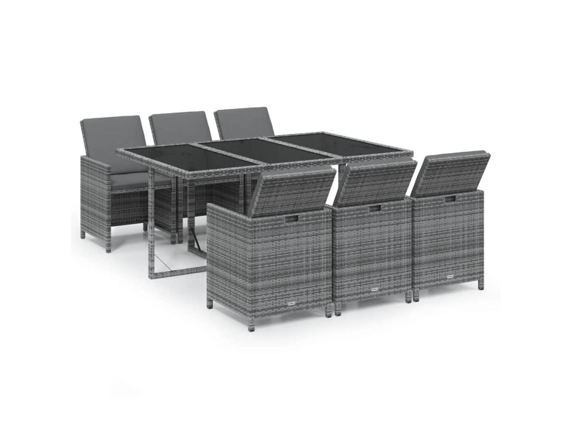 Conjunto de 7 Jantar para Jardim com Almofadões Vime Pe Cinza MAISON EXCLUSIVE