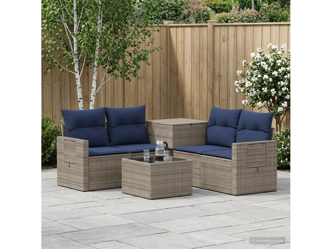 Vidaxl Conjunto De Sofás 6 Unid. Cinza E Azul Marinho