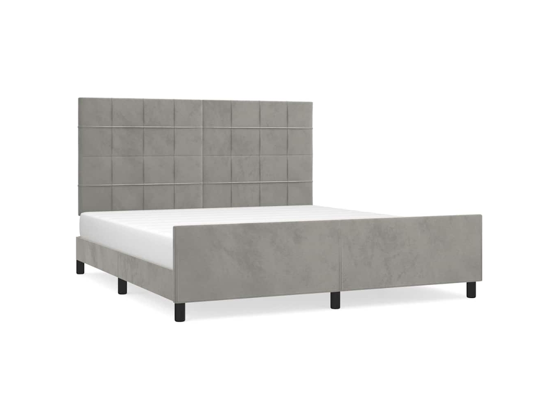 Conjunto 1 Estrutura De Cama Com Cabeceira Vidaxl Cinzeto Veludo (203 X 166 X 128 Cm)