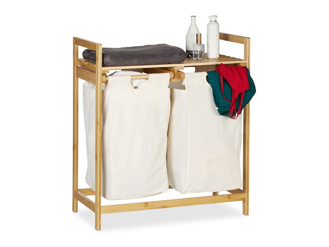 Cesto De Roupa De Bambu Com 2 Sacos De Roupa