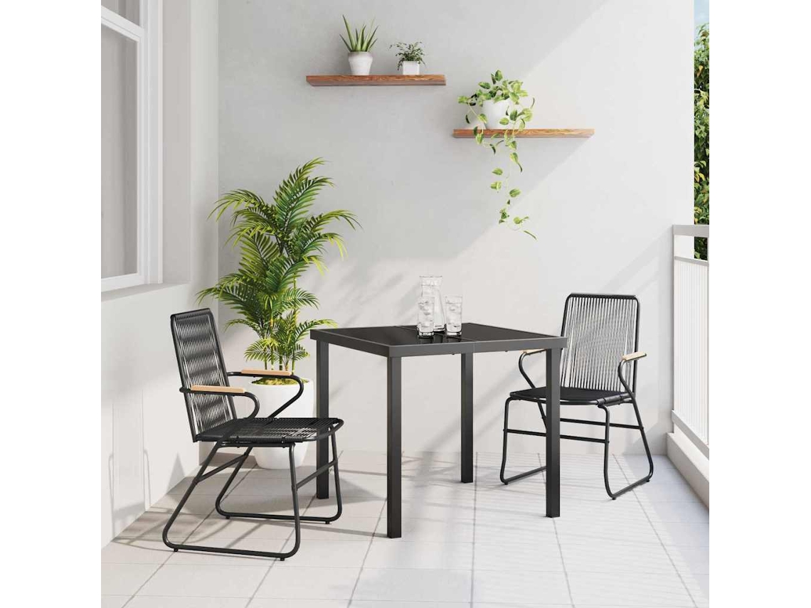 Vidaxl Conjunto De Jantar Para Jardim 3 Pcs Preto Aço Revestido A Pó