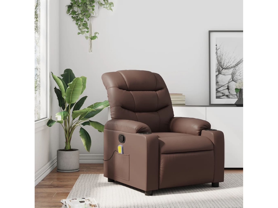 Vidaxl Poltrona De Massagens Reclinável Couro Artificial Castanho