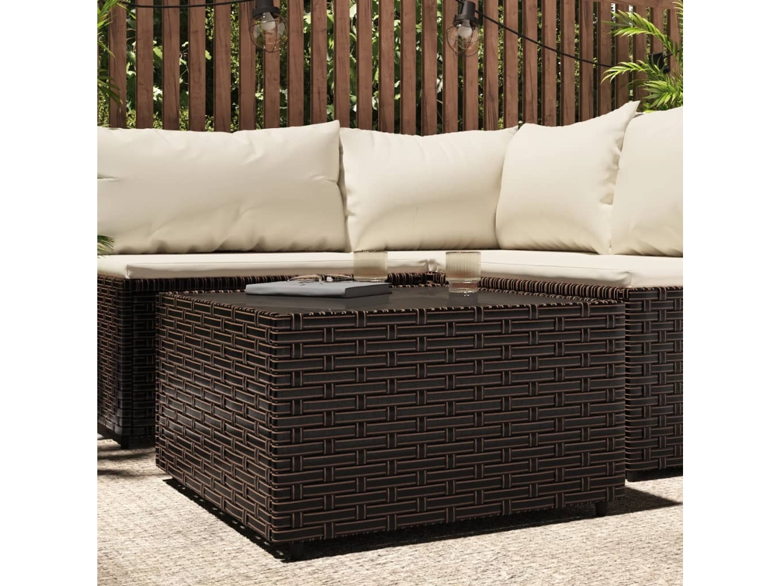Mesa de Centro HARLANV1 com tampo quadrado de Vime Pe castanho (50x50x30 cm)