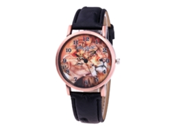 Reloj De Pulsera Analógico De Cuadrante Redondo De Moda Con Movimiento Cuarzo Negro
