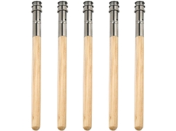 Conjunto de 5 extensores de lápis feitos de madeira e metal, fáceis de instalar.