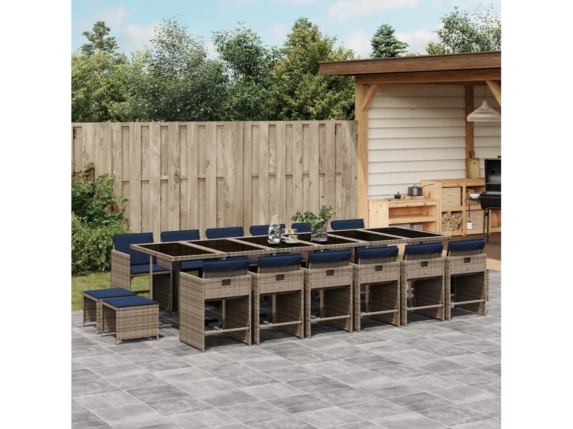 Vidaxl Conjunto De Jantar Para Jardim Com 17 Peças E Almofadas, Em Rattan Sintético Cinza