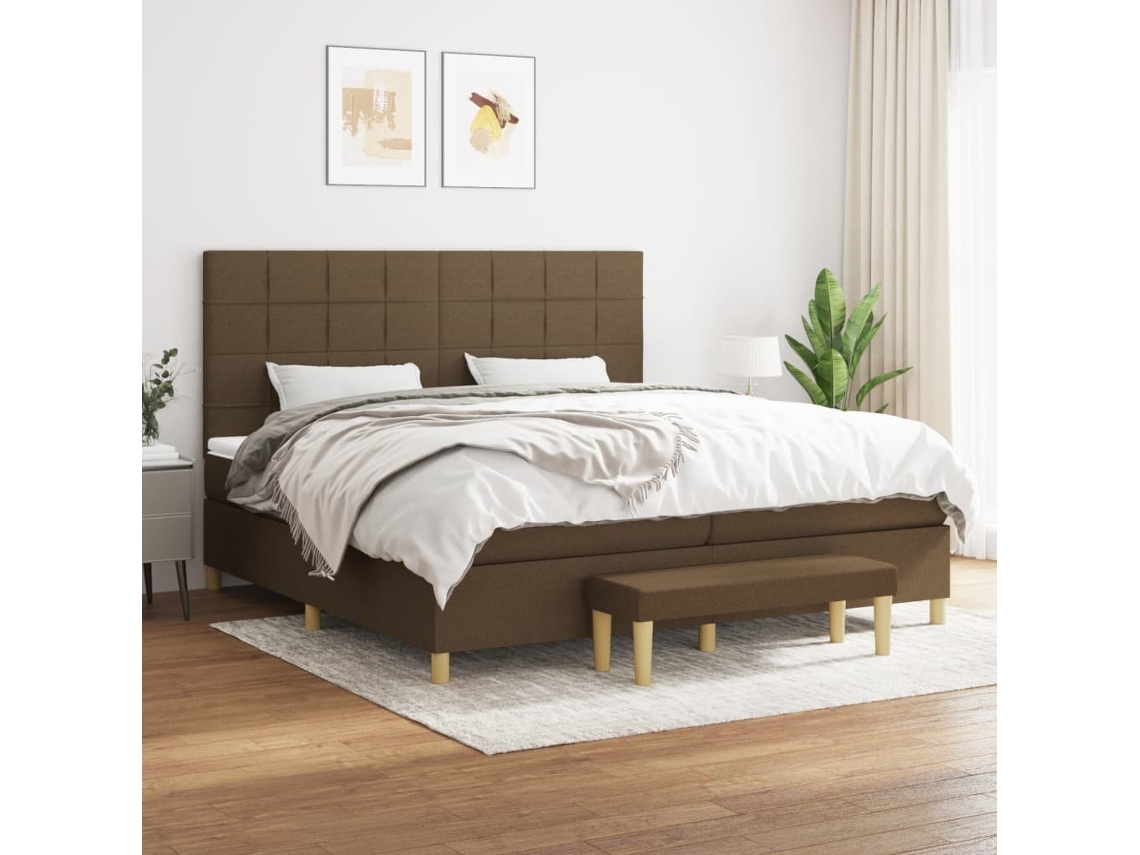 Cama Com Colchão De Molas Pangshiyuan Madeira Tecido Castanho (200x200)
