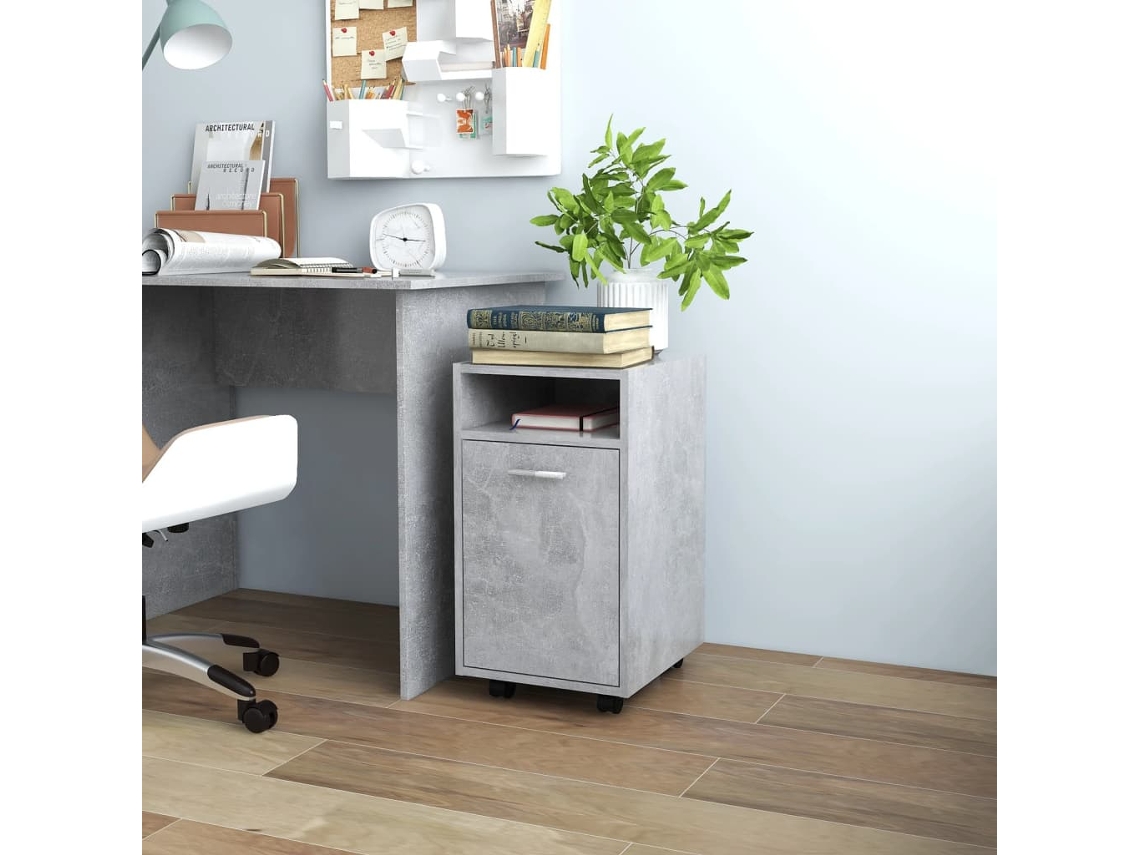 Vidaxl Móvel De Apoio Com Rodas 33x38x60cm Contraplacado Cinza Cimento