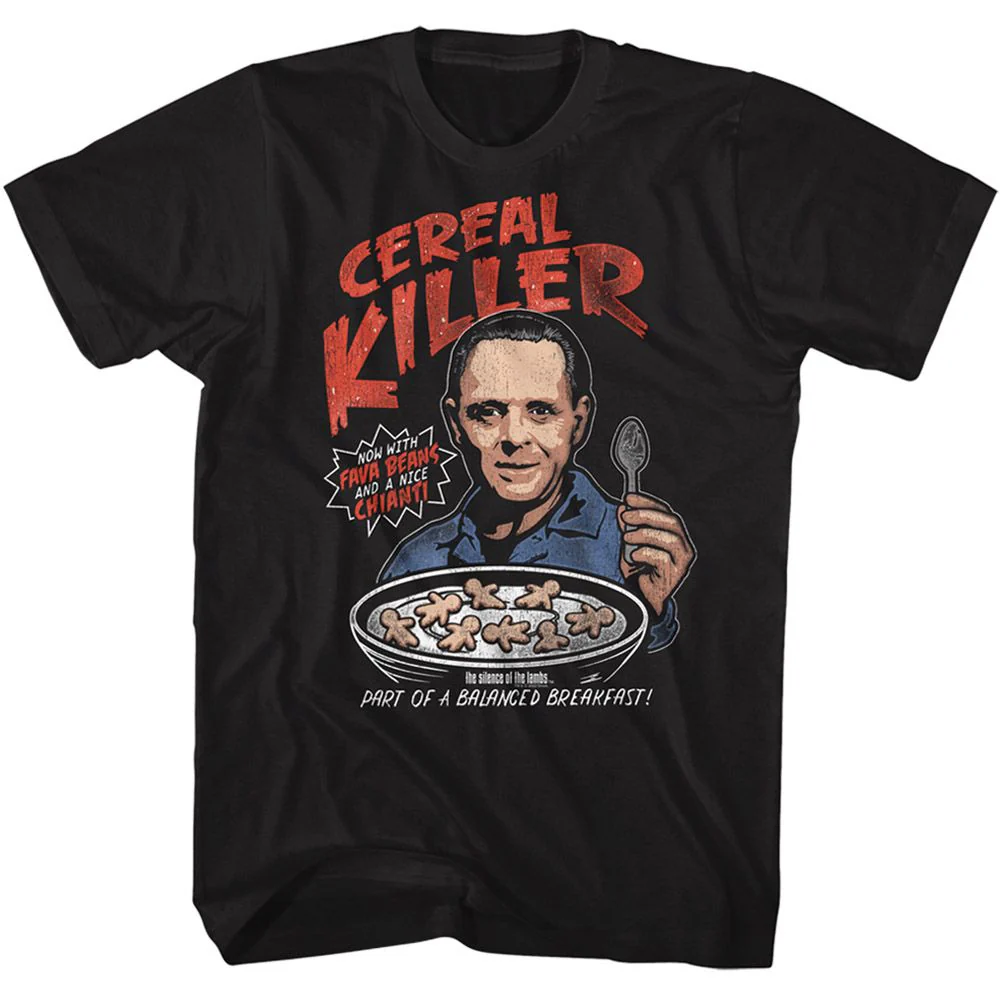 Unisex Adult T-shirt Rockinstone Silence Of The Lambs Movie Silence Cereal Killer Black Sizexxl