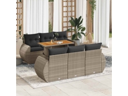 Vidaxl 7 Pcs Conjunto Sofás P/ Jardim C/ Almofadões Vime Pe Cinzento