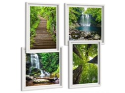 Composição De Quadros Na Parede Ruas Charmosas Com Plantas E Mar Moldura Branca Quadros Para A Sala De Estar Espelharte (conjunto De 4 Imagens)