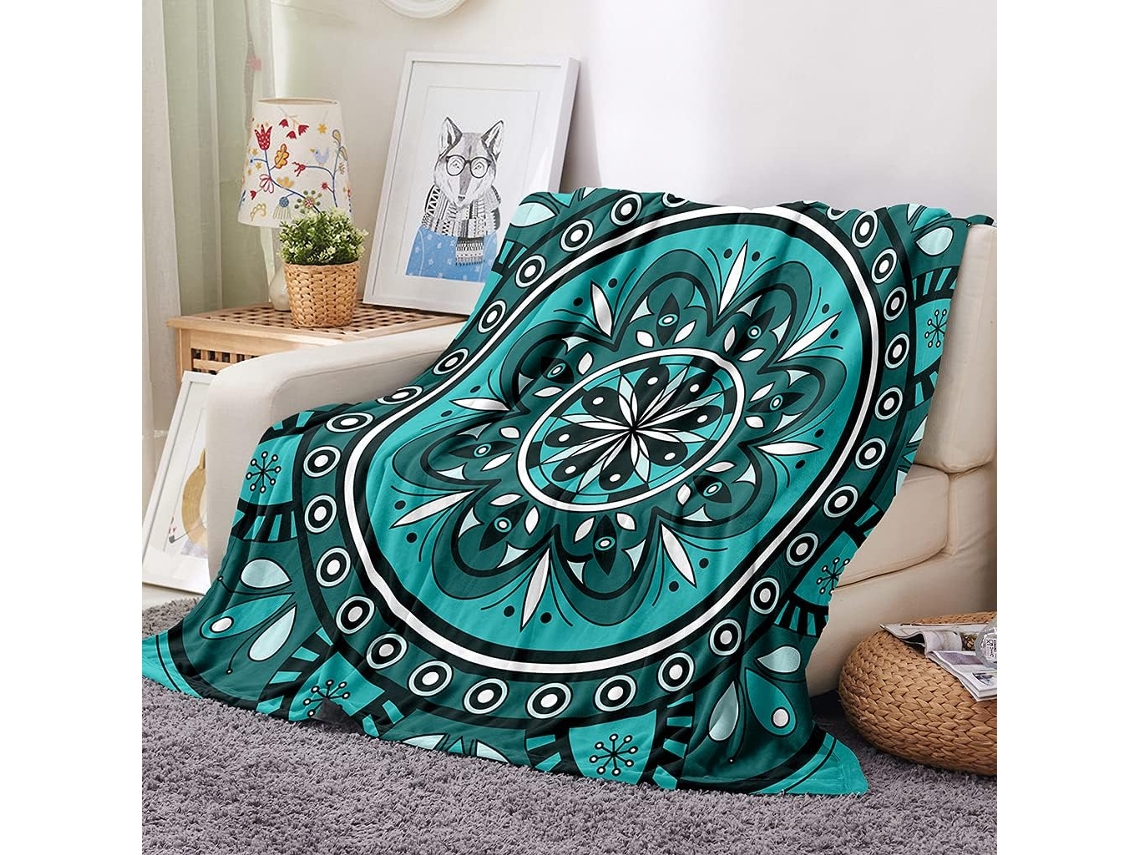 Manta de Lã Flanelada Xadrez Mandala Fansu Estampa 3d Macia e Fofa em Microfibra Ideal para o Inverno Perfeita