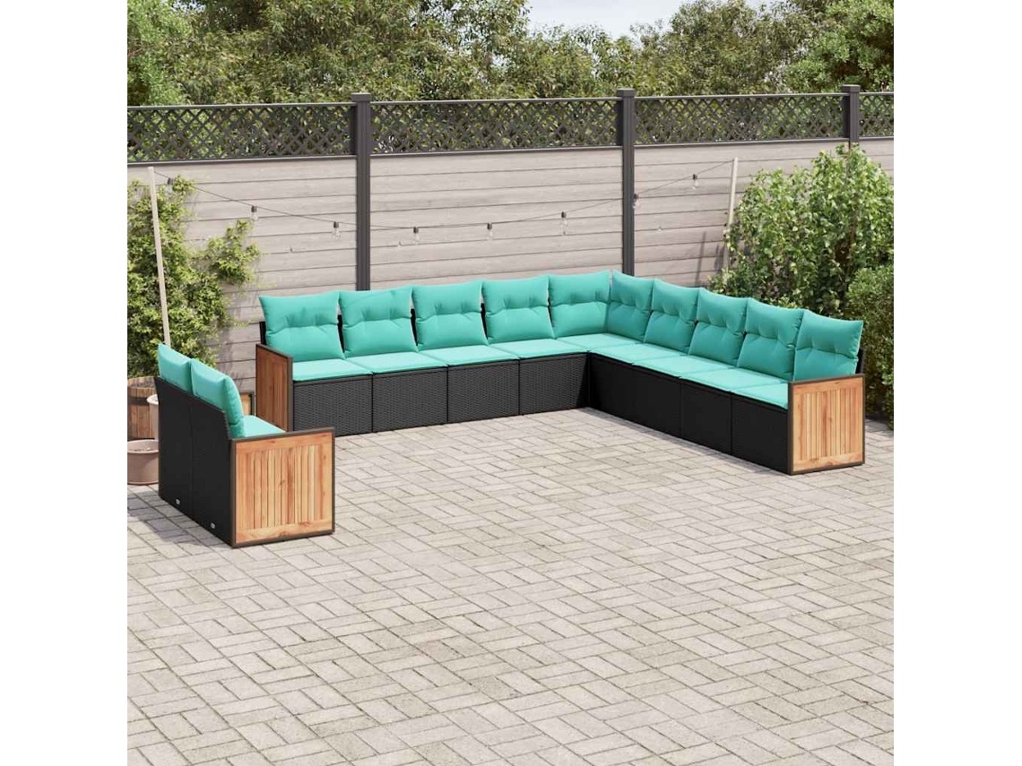 Vidaxl Conjunto De Sofá De Jardim Com 11 Peças E Almofadas Em Rattan Sintético Preto