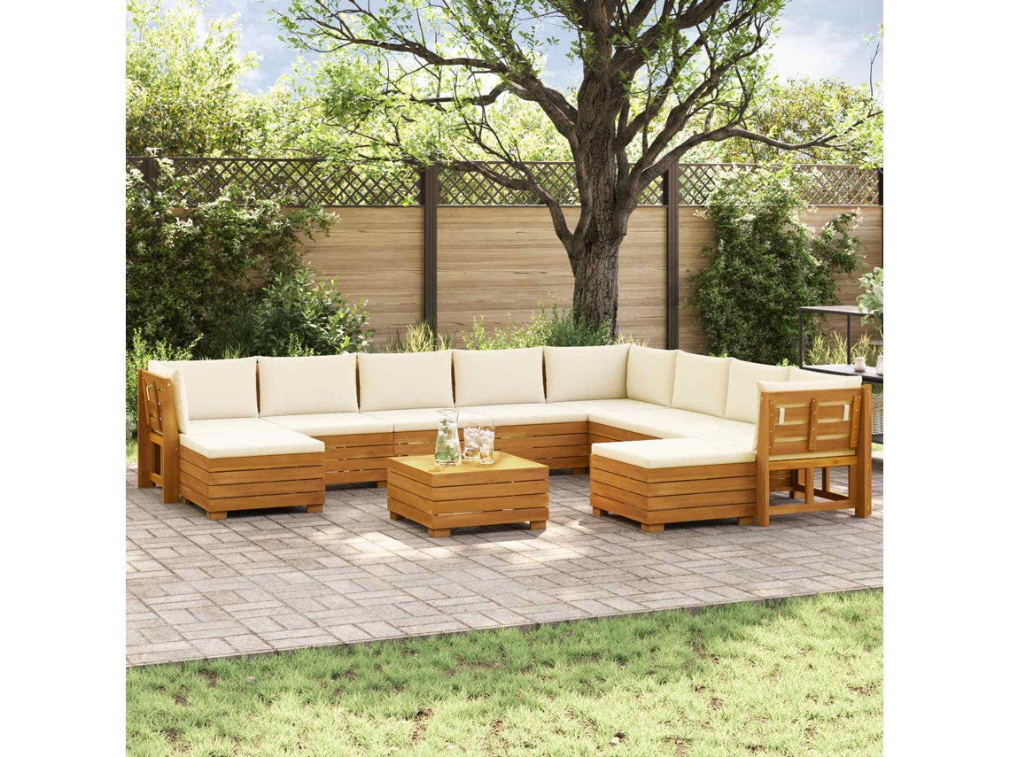 Vidaxl 11 Unid. Conjunto De Sofás Para Exterior Castanho