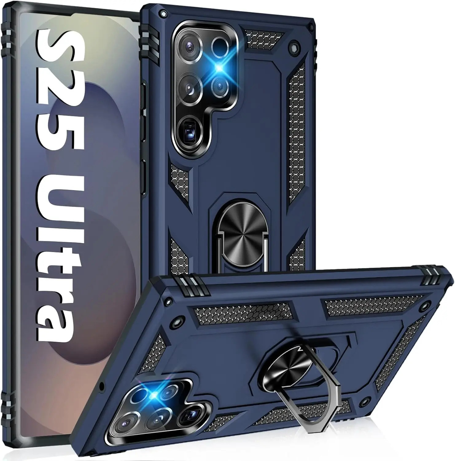 (azul, Galaxy S26) Capa Protetora Reforçada Com Suporte De Anel Metálico Magnético.