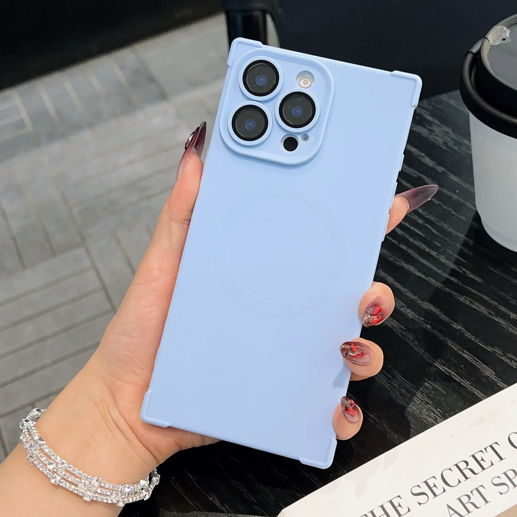 Capa Magnética À Prova De Choque Para Iphone 15 Pro Max (azul), Com Proteção Para A Lente.