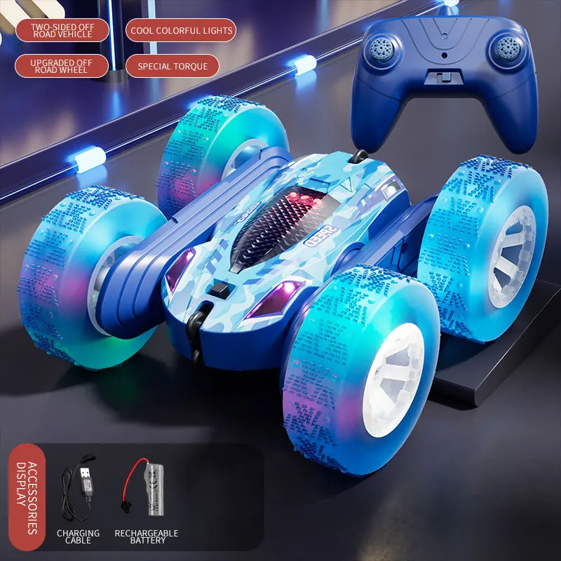 Carro Acrobático Controlado Remotamente, com Giro Duplo, para Drift, com Luzes. MDUG (azul)