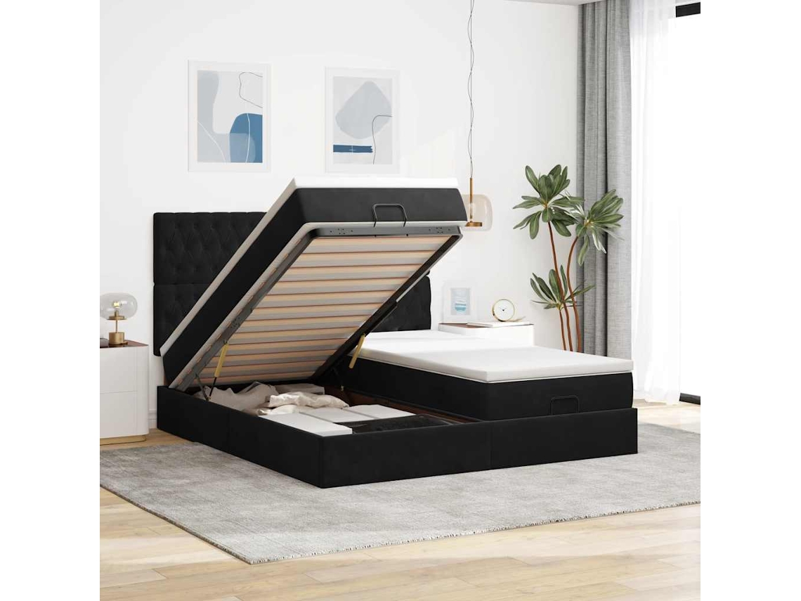 Vidaxl Estrutura de Cama Otomana com Colchões 160x200 Cm Veludo Preto