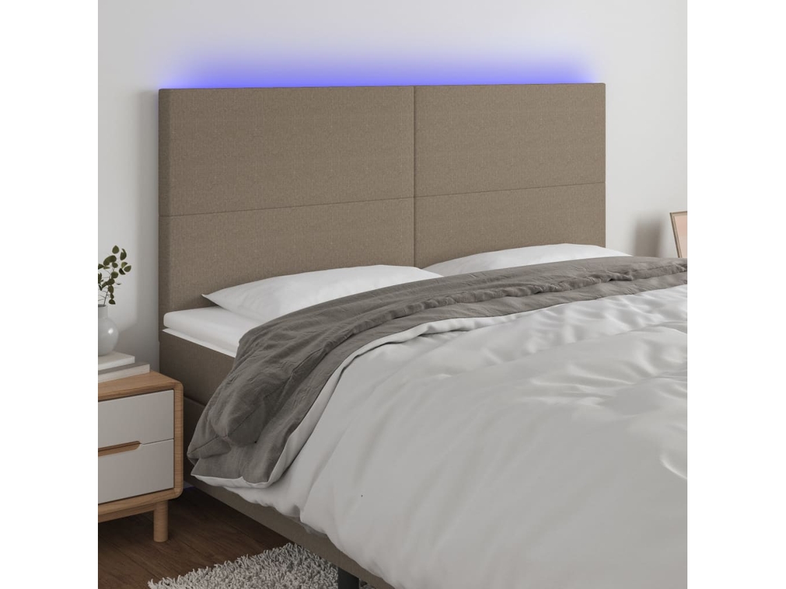Vidaxl Cabeceira Cama C/ Led Tecido 200x5x118/128 Cm Cinza-acastanhado