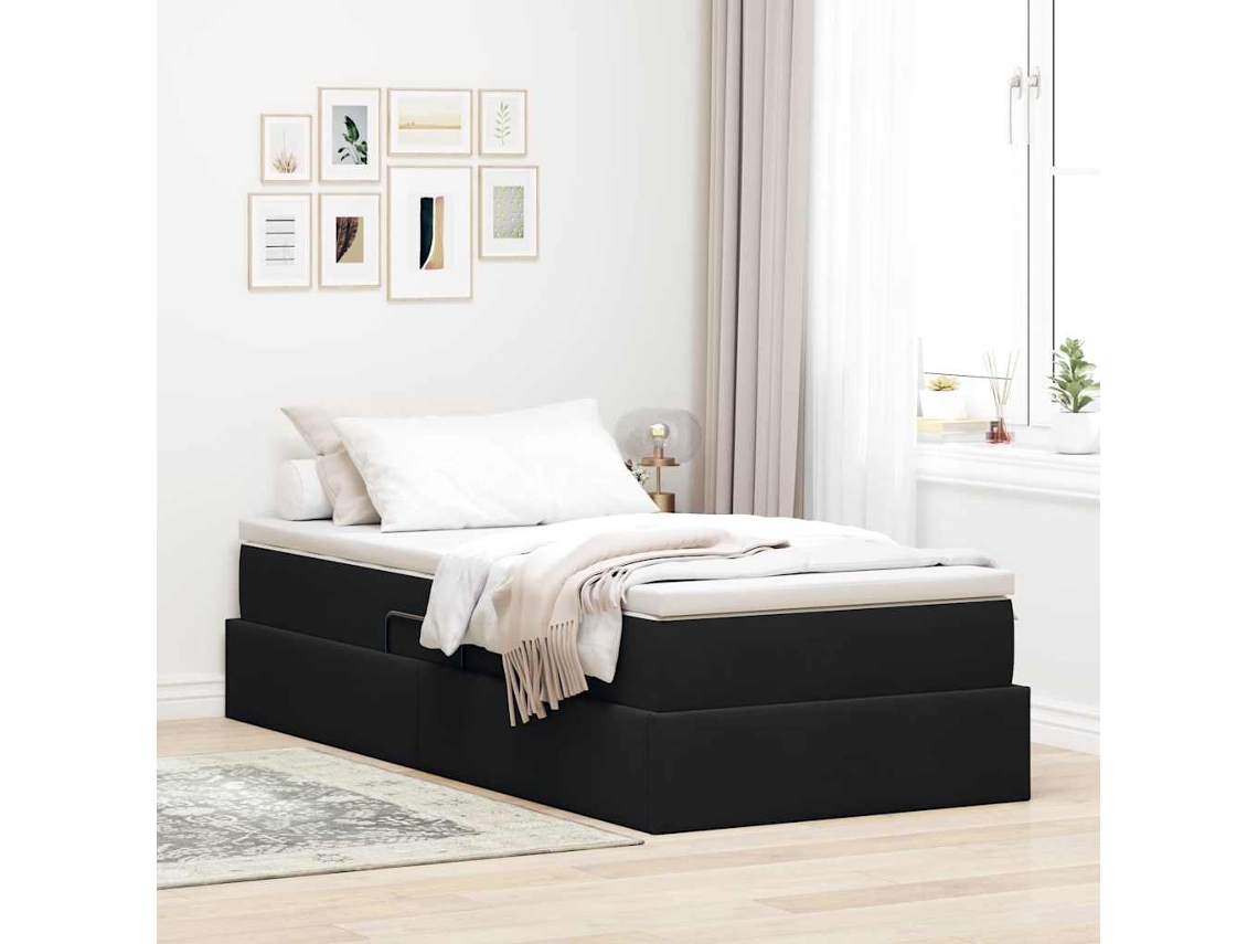Vidaxl Cama Com Arrumação E Colchão Preto 90 X 190 Cm Veludo