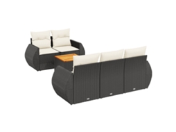 Conjunto Sofás de Jardim 6 Pcs com Almofadões Vime Pe Preto MAISON EXCLUSIVE (6 pcs)