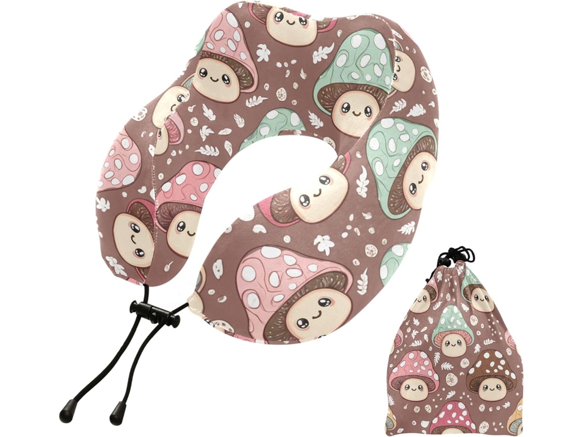 Travesseiro de Viagem Kutsu Cute Mushroom Pescoço Portátil Suporte Viagens Carro