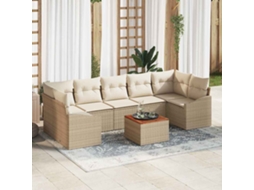 Vidaxl Conjunto De Sofá De Jardim 8 Pcs Bege E Creme Vime Pe