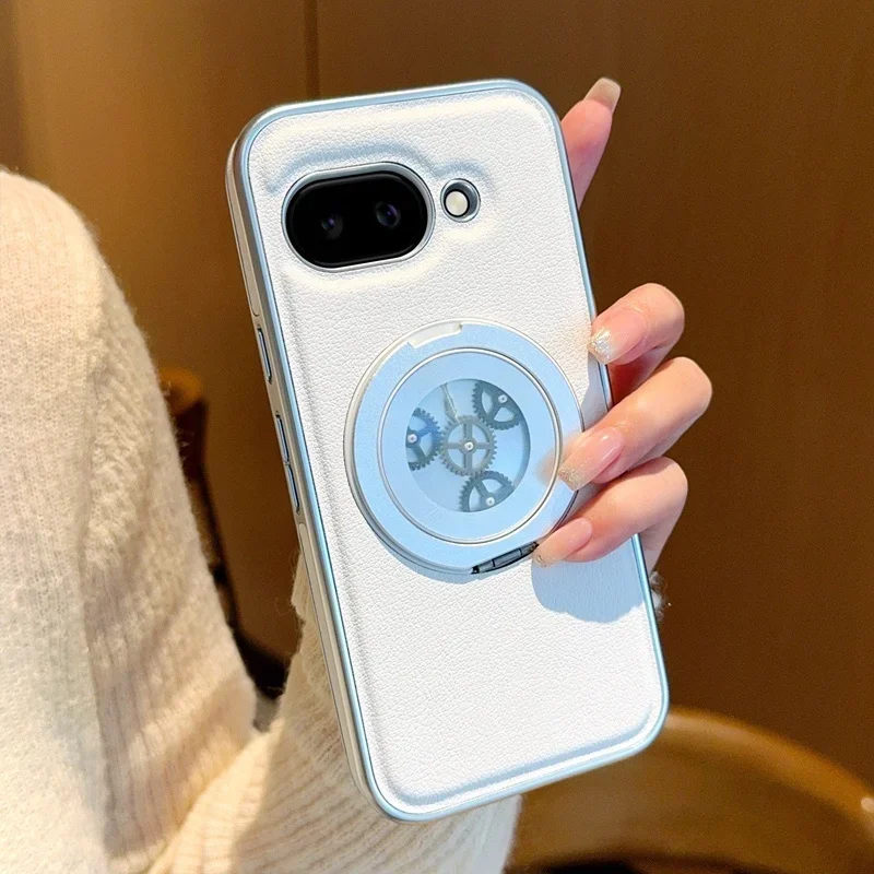 (branco, Google Pixel 8 Pro) Capa Protetora Em Couro Vegano Que Alivia O Estresse, Com Forte Fixação Magnética De 360° E Suporte De Metal.