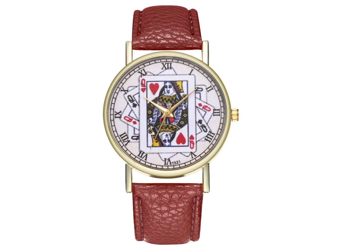 Relógio de pulso casual e elegante com pulseira de couro e movimento, na cor marrom, para homens e mulheres.