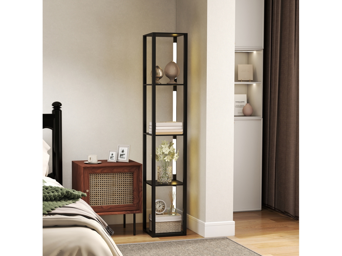 Abajur de Piso com 4 Prateleiras. 3 Brilho e Pedal Ajustáveis. 29x29x163 Cm. Preto Ge